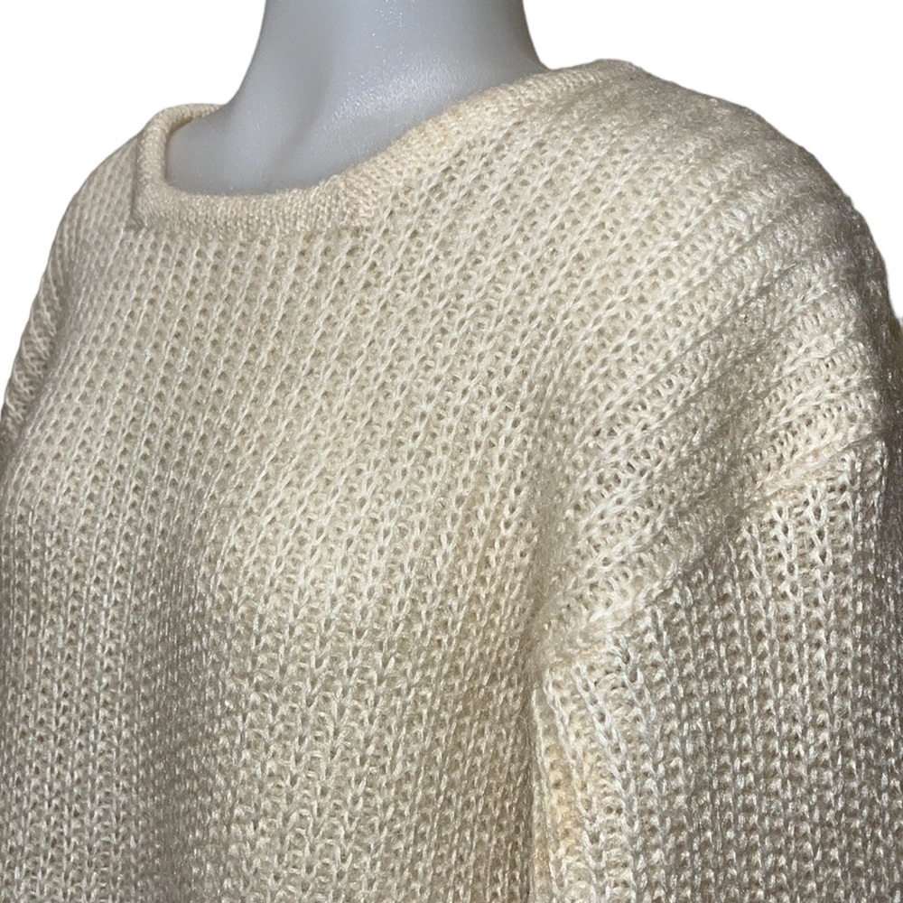 Vintage 80s GANTOS Wool Blend Cream Knit Sweater~Oversized Medium